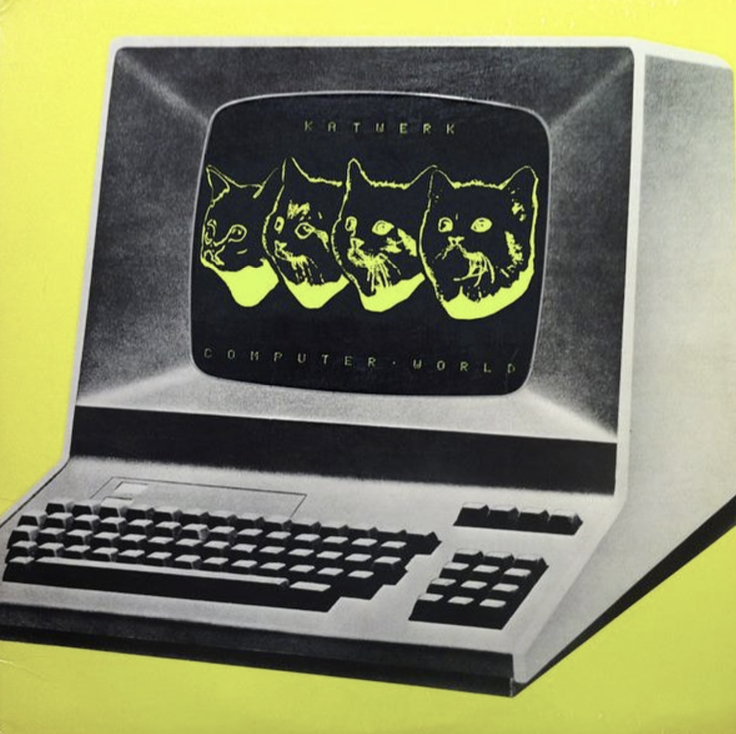A fun graphic of neon yellow cats on a computer